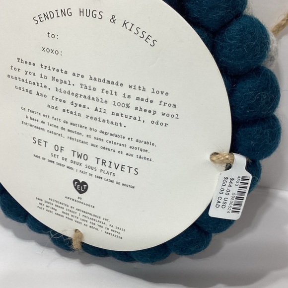 Anthropologie Felt Trivets Set NWT Heart Felt Trivets Wool - Picture 4 of 9